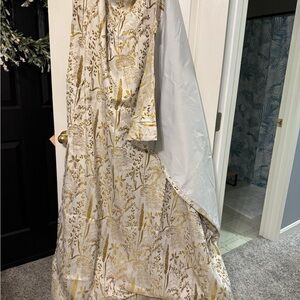 Scott Living Gold and Cream Floral Black-Out Curtain Set, 93” long